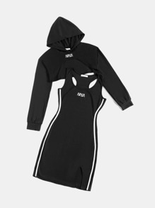 Letter Super Crop Hoodie & Letter Split Dress