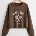 Letter Tennis Racket Graphic Crop Sweatshirt