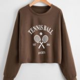Letter Tennis Racket Graphic Crop Sweatshirt