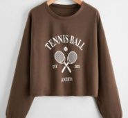Letter Tennis Racket Graphic Crop Sweatshirt