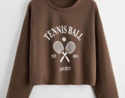 Letter Tennis Racket Graphic Crop Sweatshirt