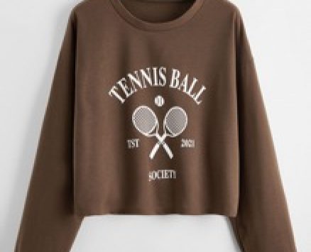 Letter Tennis Racket Graphic Crop Sweatshirt