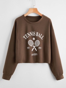 Letter Tennis Racket Graphic Crop Sweatshirt