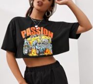 Letter & Car Print Crop Tee