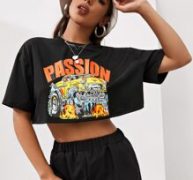 Letter & Car Print Crop Tee