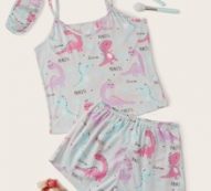 Letter & Cartoon Graphic Cami PJ Set With Eye Cover