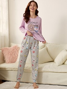 Letter & Cartoon Graphic PJ Set