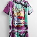 Letter and Car Print Tie Dye Tee Dress