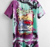 Letter and Car Print Tie Dye Tee Dress