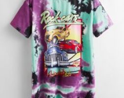 Letter and Car Print Tie Dye Tee Dress