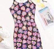 Lettuce Edge Allover Heart Bodycon Dress