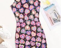 Lettuce Edge Allover Heart Bodycon Dress