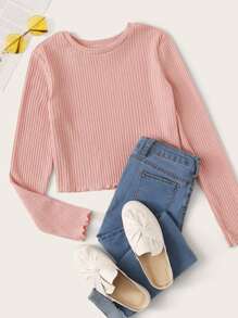 Lettuce Edge Rib-knit Crop Tee