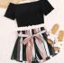 Lettuce Edge Tee and Paperbag Waist Striped Shorts Set