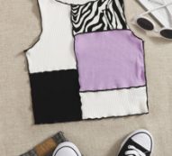 Lettuce Trim Contrast Stitch Patchwork Tank Top