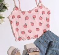 Lettuce Trim Peach Print Cami Top