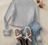 Lettuce Trim Rib-knit Sweater