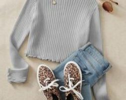 Lettuce Trim Rib-knit Sweater