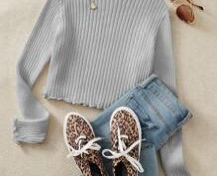Lettuce Trim Rib-knit Sweater