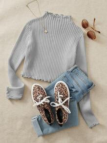 Lettuce Trim Rib-knit Sweater