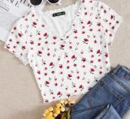 Lettuce Trim Ruched Detail Ditsy Floral Crop Top