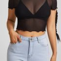 Lettuce Trim Sheer Mesh Crop Top Without Bra