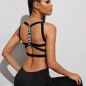 Light Support Letter Tape Strappy Back Sports Bra