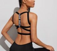 Light Support Letter Tape Strappy Back Sports Bra