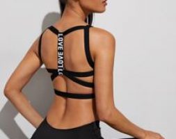 Light Support Letter Tape Strappy Back Sports Bra