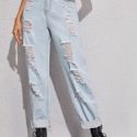 Light Wash Ripped Distressed Mom Jeans