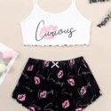 Lip & Letter Graphic Lettuce Trim Cami PJ Set