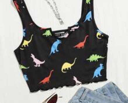 Little Dinosaur Print Lettuce Trim Crop Tank Top