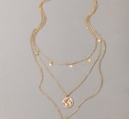 Map & Moon Pendant Layered Necklace