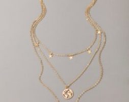 Map & Moon Pendant Layered Necklace
