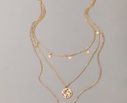 Map & Moon Pendant Layered Necklace