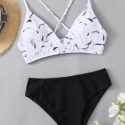 Marble Lace-up Bikini Swimsuit