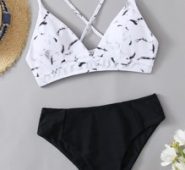 Marble Lace-up Bikini Swimsuit