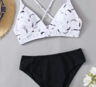 Marble Lace-up Bikini Swimsuit