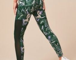 Marble Mesh Insert Sports Leggings