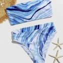 Marble Pattern Bandeau Bikini Swimsuit