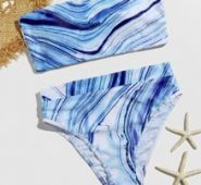 Marble Pattern Bandeau Bikini Swimsuit