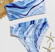 Marble Pattern Bandeau Bikini Swimsuit