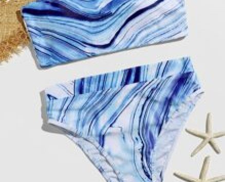 Marble Pattern Bandeau Bikini Swimsuit