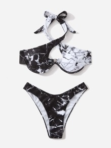 Marble Print Bikini Swimsuit