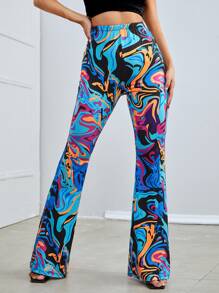 Marble Print Flare Leg Pants