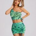 Marble Print One Shoulder Top & Skirt Set