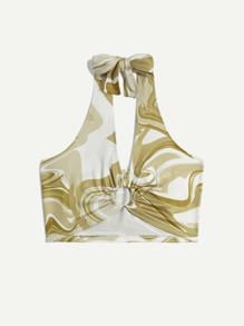 Marble Print Ring Decor Halter Top