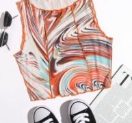 Marble Print Stitch Front Tank Top