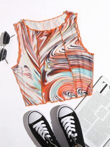 Marble Print Stitch Front Tank Top