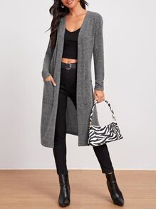 Marled Knit Open-Front Longline Cardigan